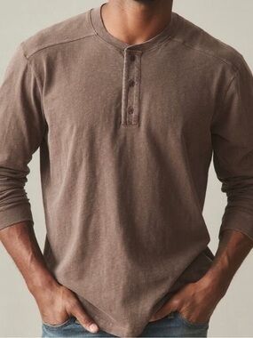 NWOT American Giant Brown Broken-In Premium Slub Long Sleeve Henley Large